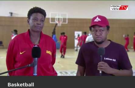 Interview with Angola coach on vision view TV with and Latina-AB shirt